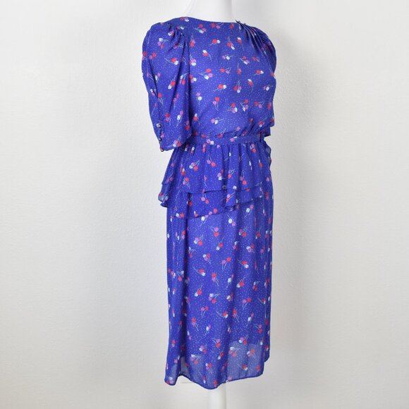 80's Vintage Floral Belted Peplum Formal Dress - 4 - Picture 11 of 13